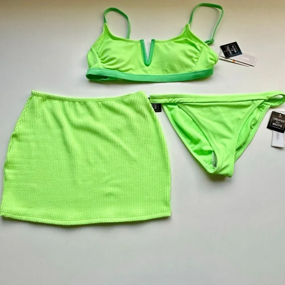 NWT Salt and cove, Junior lime green ribbed V-wire bralette and bottom  Along wi